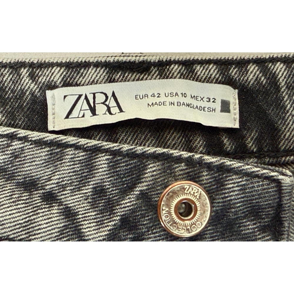 Zara Women's Black High Waisted Straight Leg Denim Jeans Raw Hem Size 10 31 x 26 - Picture 4 of 7